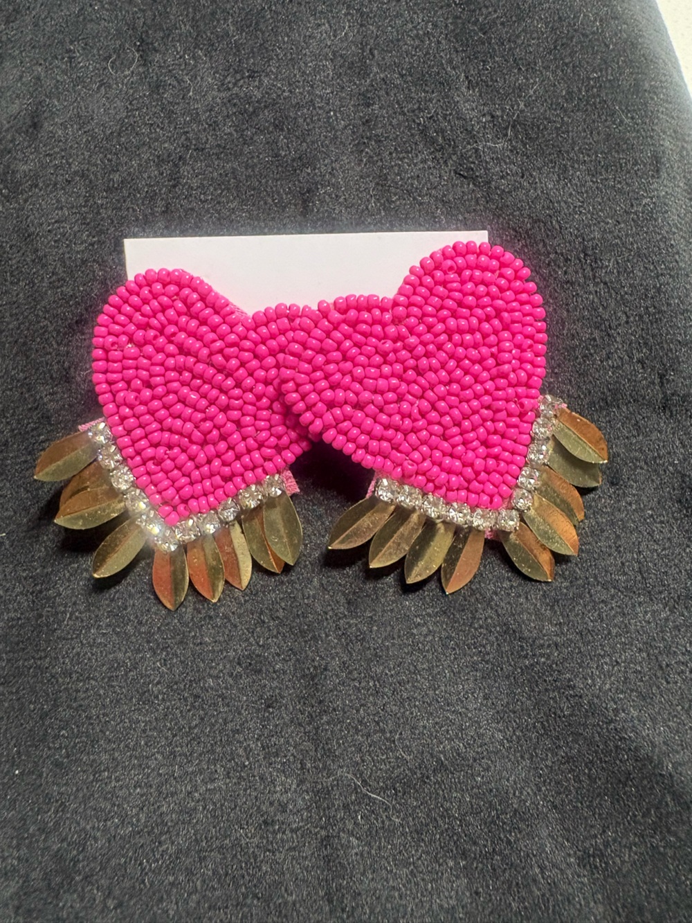 Pink Beaded Heart Statement Earrings - Women Jewelry